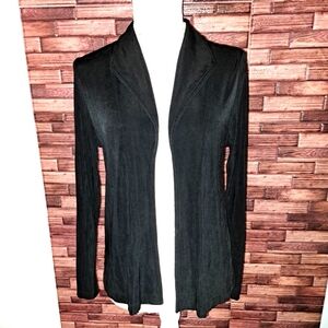 CHICOS TRAVELERS Size 0 XS Black Slinky Cardigan Collared Open Front EUC